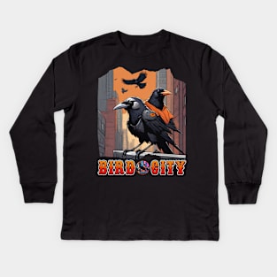 BIRD CITY BALTIMORE RAVEN AND ORIOLES OVER VIEW THE TOWN DESIGN Kids Long Sleeve T-Shirt